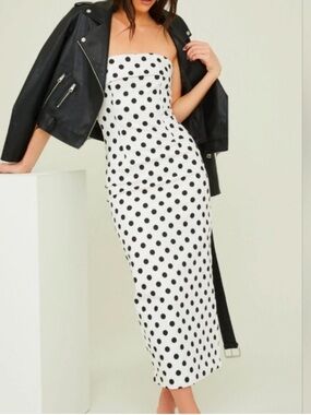 Altar'd State Black & White Polka Dot Strapless Midi Dress